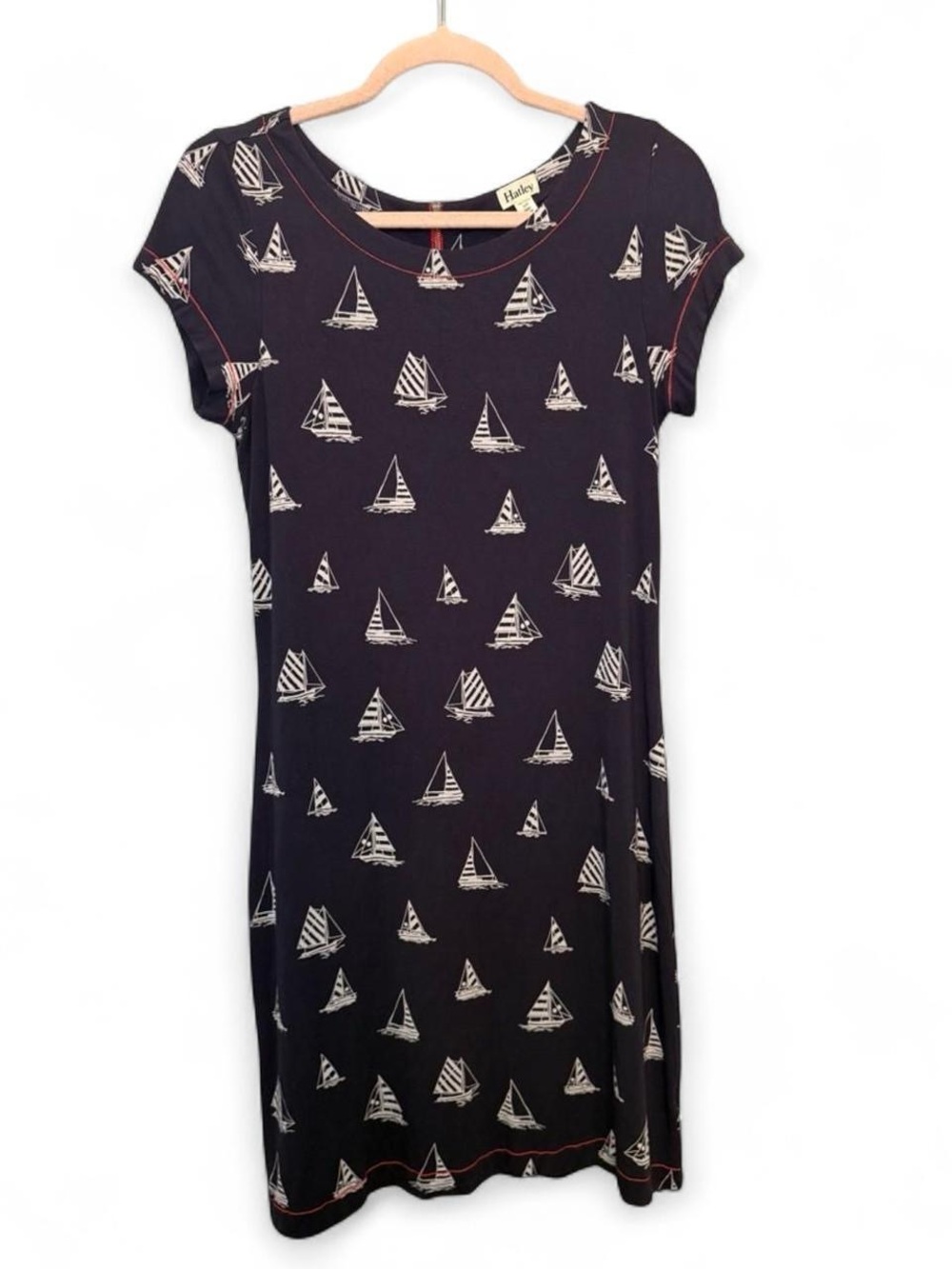 Hatley Navy Blue Sailboat Print T-Shirt Dress Size Small Nautical Summer
